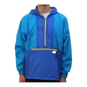 HELLY HANSON VTG. Color-block Deep Zipper Pocket Hooded Windbreaker XL Blue/Teal